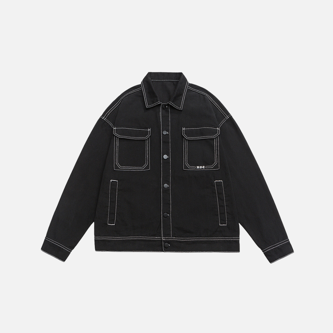 ÜBERGROSSE JACKE MIT KONTRASTNÄHTEN - SCHWARZ