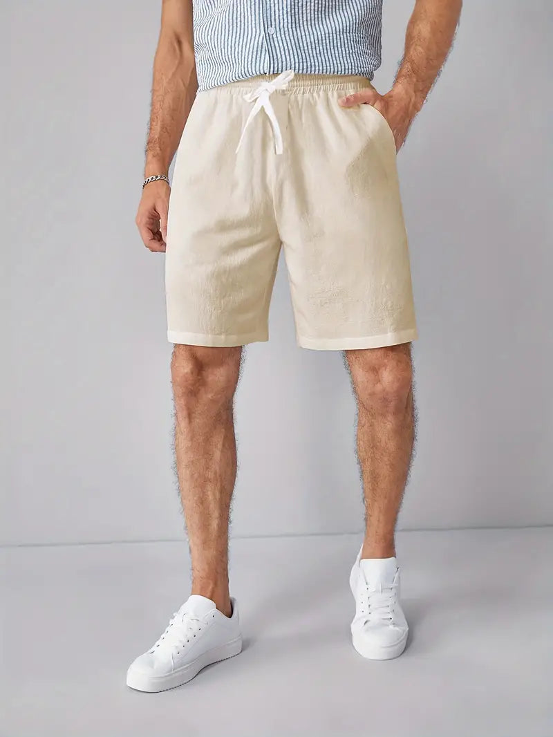 Beige Leinen-Shorts