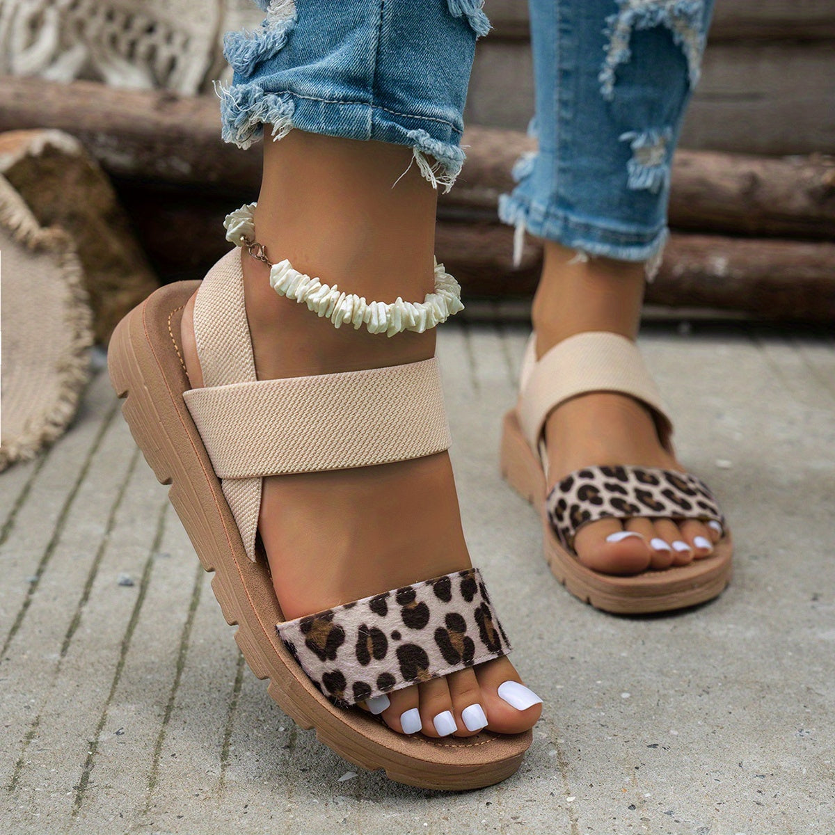 Leopardriemen-Komfortsandalen