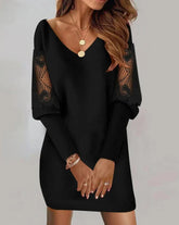 Elegantes Langarm-Patchwork-Kleid
