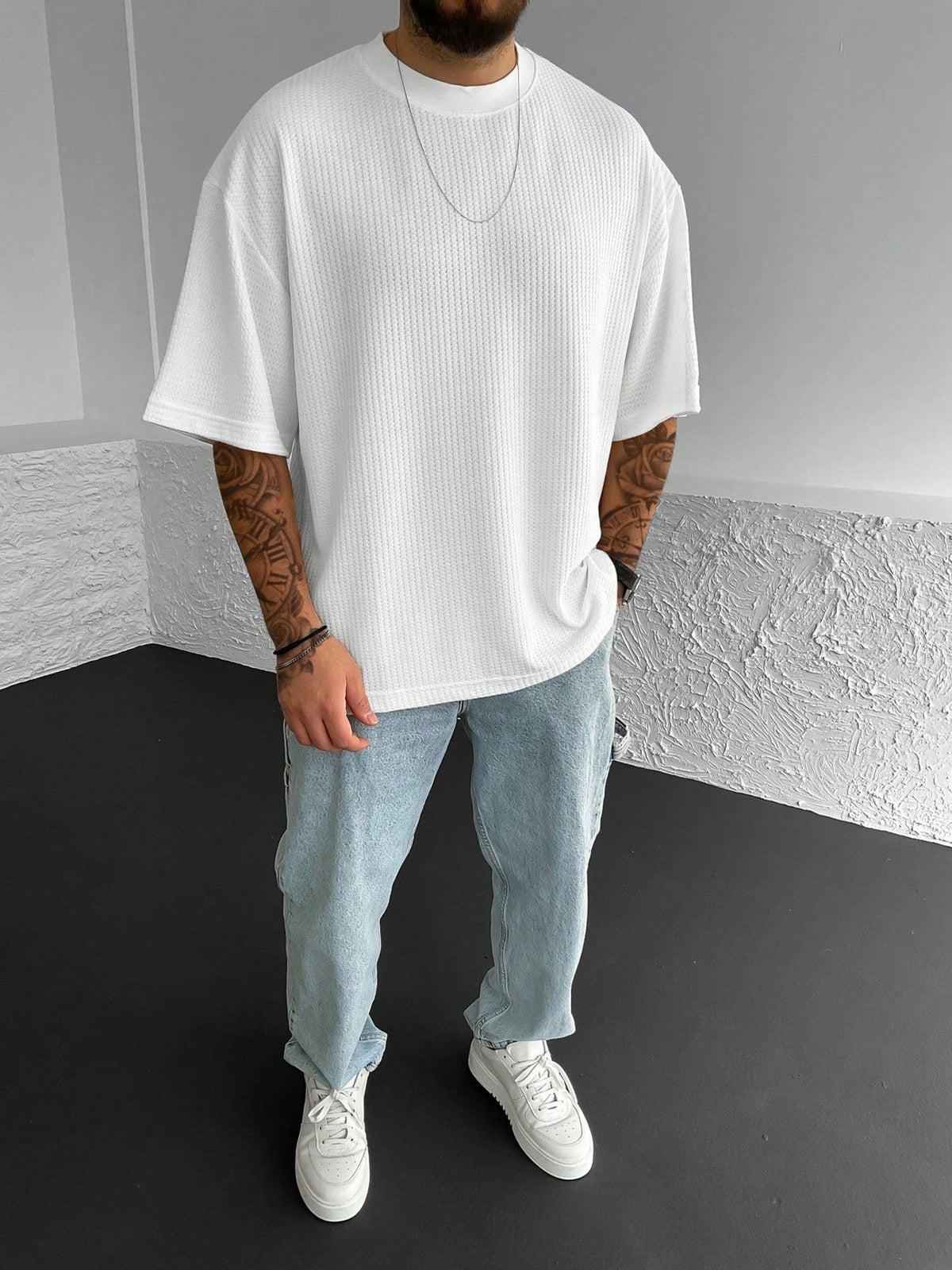Weißes Oversized T-Shirt mit Rippenstruktur