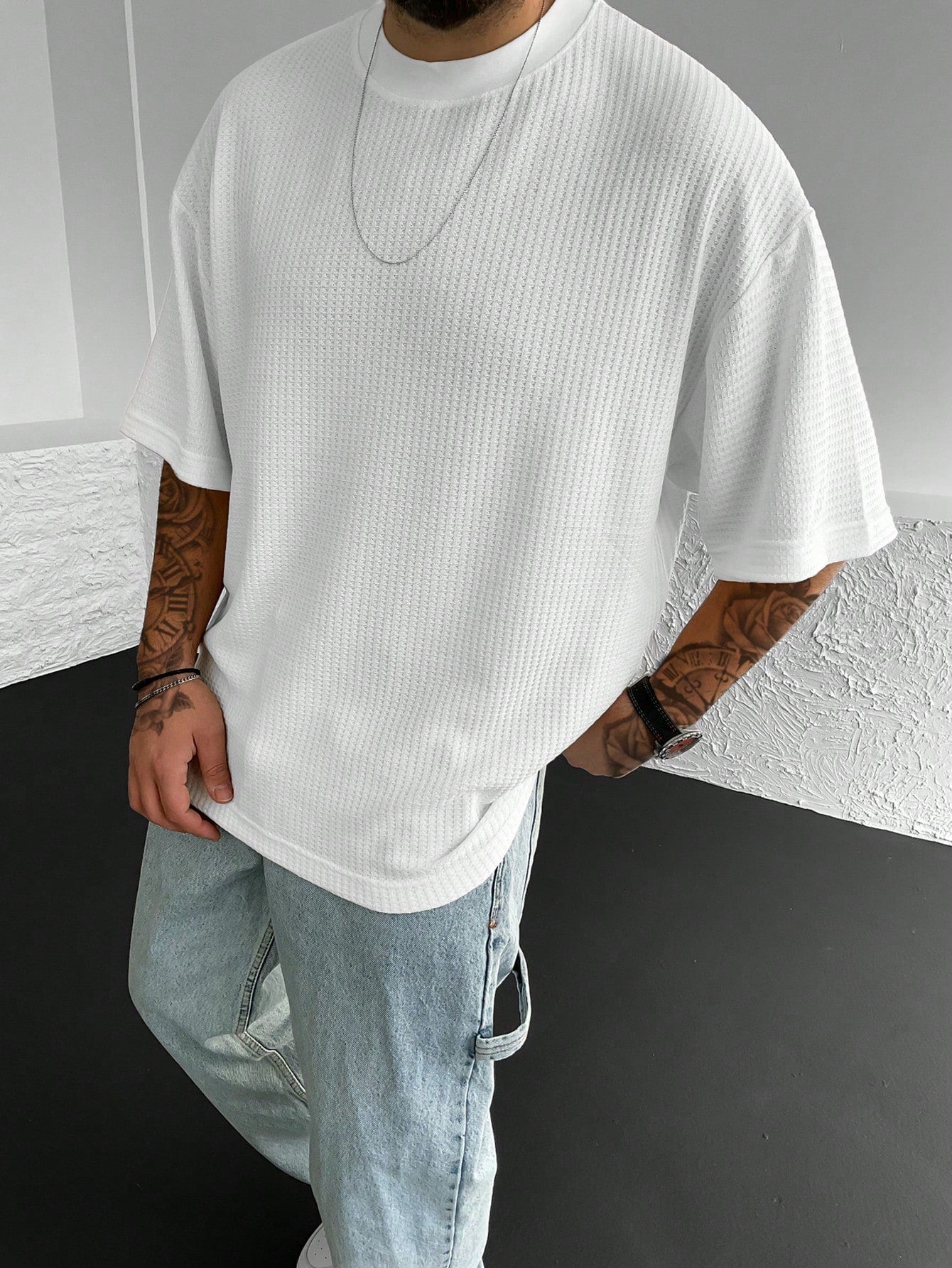 Weißes Oversized T-Shirt mit Rippenstruktur