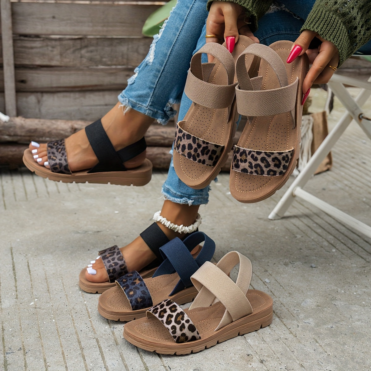 Leopardriemen-Komfortsandalen