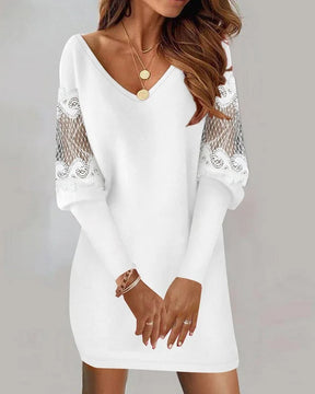 Elegantes Langarm-Patchwork-Kleid