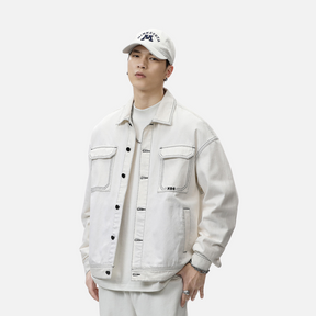 OVERSIZE-JACKE MIT KONTRASTNÄHTEN – WEISS