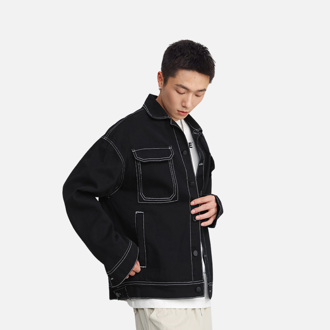 ÜBERGROSSE JACKE MIT KONTRASTNÄHTEN - SCHWARZ