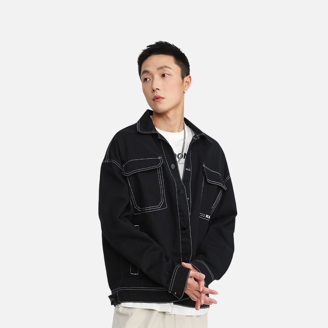 ÜBERGROSSE JACKE MIT KONTRASTNÄHTEN - SCHWARZ