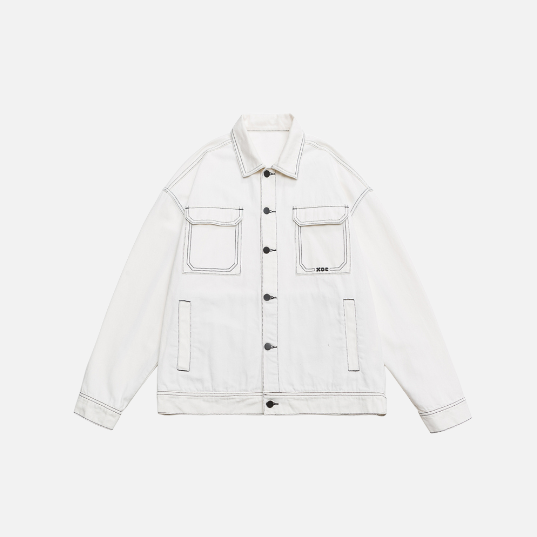 OVERSIZE-JACKE MIT KONTRASTNÄHTEN – WEISS