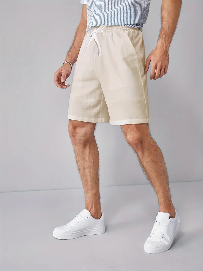 Beige Leinen-Shorts