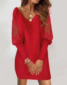 Elegantes Langarm-Patchwork-Kleid