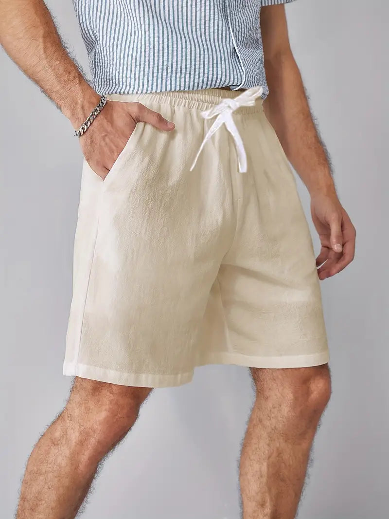 Beige Leinen-Shorts