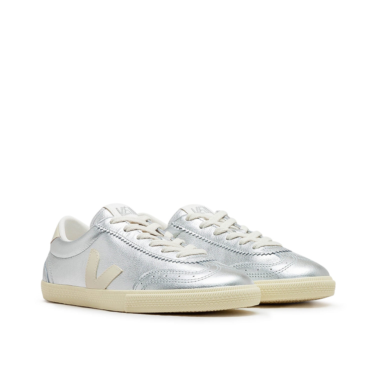Leder-Volley-Sneaker (Silber / Beige)
