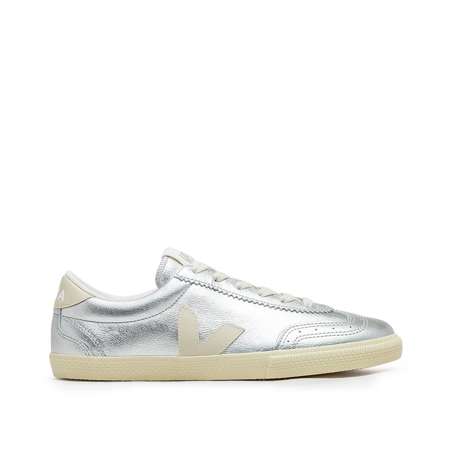 Leder-Volley-Sneaker (Silber / Beige)