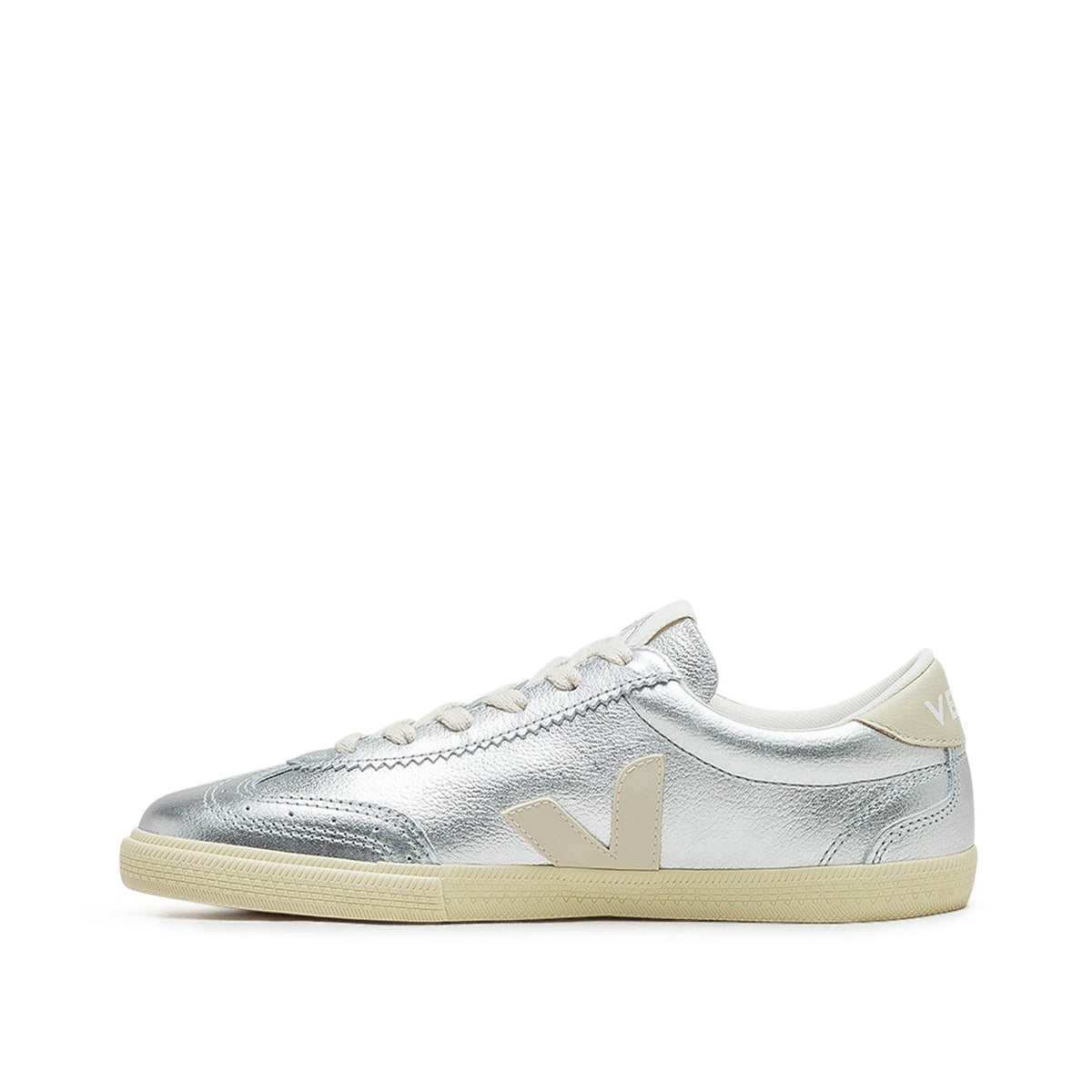 Leder-Volley-Sneaker (Silber / Beige)