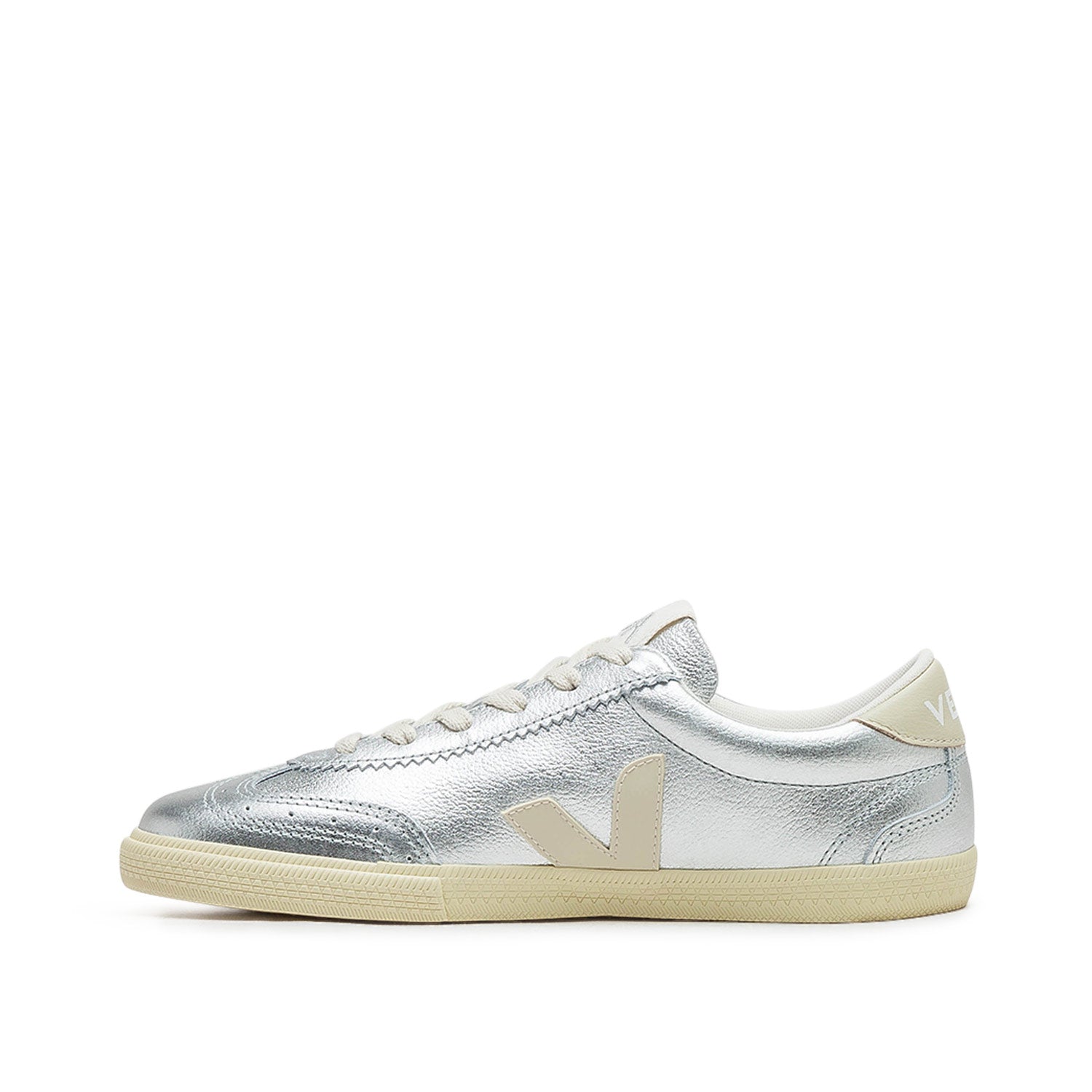 Leder-Volley-Sneaker (Silber / Beige)