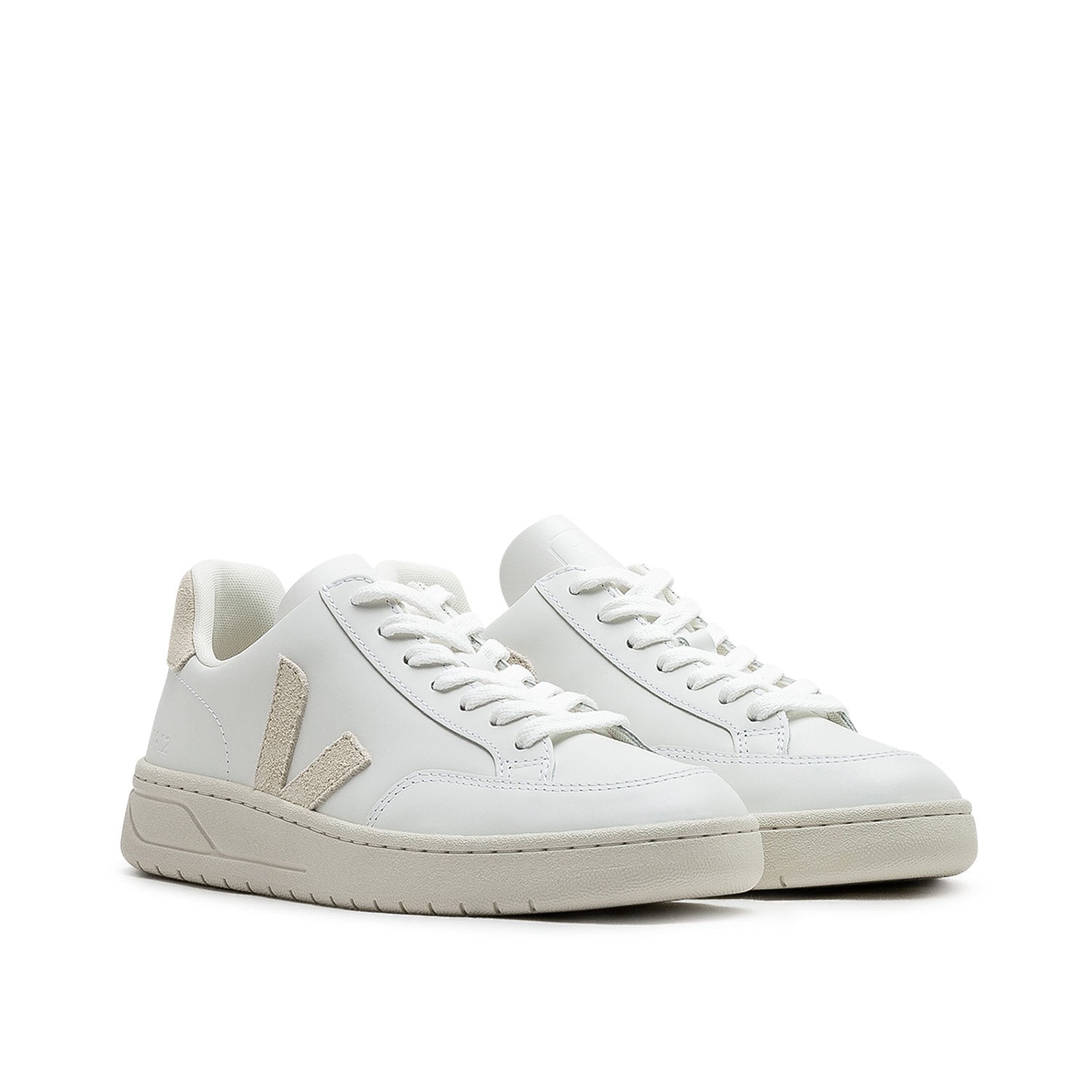 Damen-Sneakers V-12 aus Leder (Weiß / Beige)