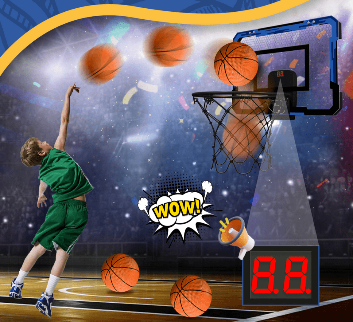 Tragbarer Basketballkorb mit Anzeigetafel und 3 kostenlosen Bällen
