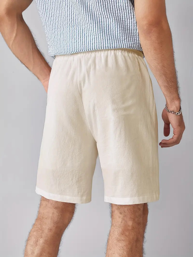 Beige Leinen-Shorts